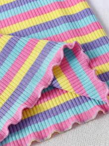 SHEIN Girls Solid Color Round Neck Butterfly Pattern Knit Casual Dress - Multicolor - View 5