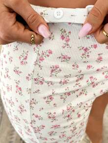 SHEIN Maternity Floral Print Camisole And Shorts 2 Pieces Set - Pink - View 8