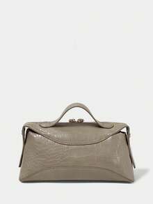 SHECARRY Bolso de mujer de piel sintética con estampado de cocodrilo gris - Gris - Ver 4