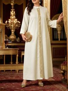 Al Najma Plus Size Women's Turkish Maxi Dress Arabic Traditional Abaya Birthday White Summer Modest - Apricot - View 6