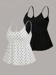 SHEIN EZwear 2件套加大码女士简约日常吊带背心，夏季上衣，女士夏季可爱上衣，女士休闲新款上衣，女士新款上衣，夏季女士上衣 - 彩色 - 查看 2