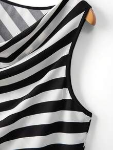 GlowEve CURVE Casual Striped Twist Collar Blouse - Black - View 6