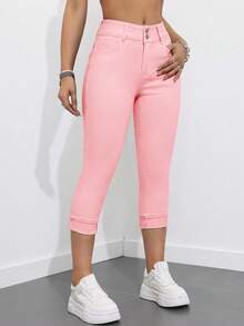 Rivivi Casual Solid Color Slim Fit Jeans - Pink - View 4