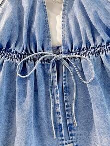 Comfortcana Damen Jeansbluse in Große Größen mit Bindeband-Kragen und Raffung, vielseitig für Dates und Unternehmungen geeignet - Helle Waschung - Übersicht 4