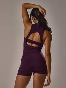Musera Sport Top zippé ajusté à col montant, style longline, pour le sport, la gym, les activités décontractées. Idéal pour le printemps et l'été - Violet - Voir 4