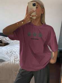 DAZY 2pcs Women Casual Star Print Loose Fit Short Sleeve Top And Pants Pajama Set - Purple - View 2