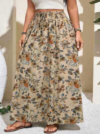 Breezaya 女士优雅复古碎花收腰A字裙，休闲夏季加大码