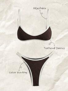 Bộ bikini hai mảnh vải jacquard dành cho nữ, thích hợp cho mùa xuân/hè. - màu nâu - Xem 1