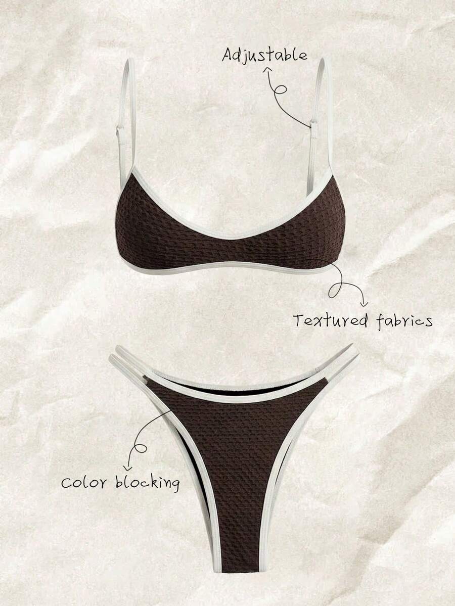 Bộ bikini hai mảnh vải jacquard dành cho nữ, thích hợp cho mùa xuân/hè. - màu nâu - Xem 1
