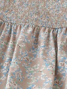 SHEIN LUNE 大码女式碎花假日休闲长款吊带连衣裙，适合新年穿着，女士长款连衣裙，女士碎花夏季连衣裙，夏季长款连衣裙，休闲夏季连衣裙，女士长款碎花连衣裙，优雅夏季连衣裙 - 卡其色 - 查看 6