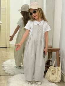 Dazy Kids Tween Girl Plain Versatile Summer Romper/Jumpsuit - Khaki - View 4