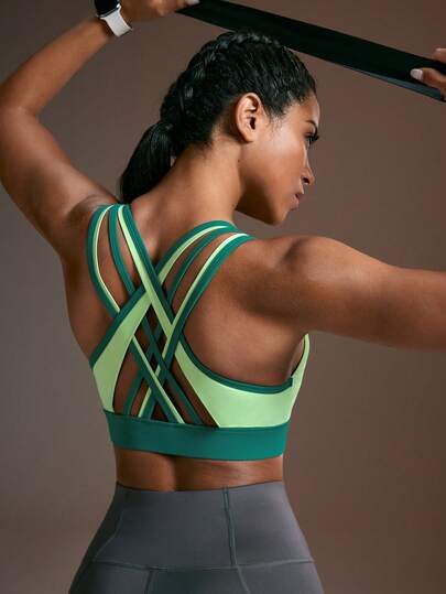 Powerista Women's Contrast Color Cross Strap Sports Bra