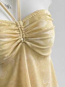 Sweetra Áo croptop không dây vai in họa tiết thời trang dành cho nữ - Màu vàng - Xem 3