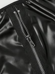 ROMWE Grunge Punk Plus Size Dark Punk Music Festival Carnival PU Zipper Triangle Panties - Black - View 3