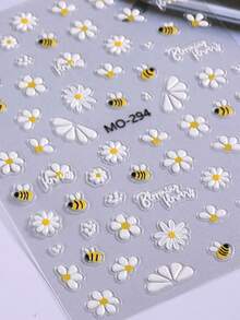 1 Sheets Cartoon Bee Daisy Summer Nail Art Stickers Decals White Daisy Floral Cute Bee Mixed Flower Petal Design 3D Self Adhesive Nail Stickers DIY Decoration For Salon Manicure Accessories Nails Nail Supplies - Multicolor - View 9