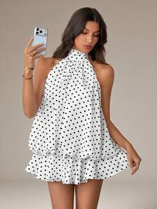 SHEIN Tall 女士优雅波点印花露背吊带迷你连衣裙 - 彩色 - 查看 7