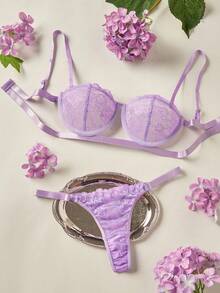 Elorette Lencería sexy para mujer con aros y tanga, conjunto de dos piezas para salir - Púrpura malva - Ver 3