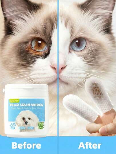PETSIN 宠物泪痕清洁湿巾，适用于犬猫 - 20片装，温和宠物眼部护理湿巾，可用于日常眼部和面部清洁，去除污渍和异味