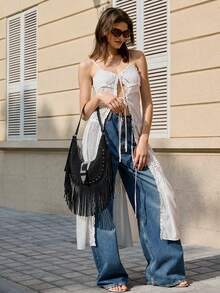 Viva Strut Túi đeo vai nữ, túi Hobo, thời trang, cá tính, đơn giản, đa năng, phong cách đường phố, dành cho các cô gái ngọt ngào và cá tính, các cô nàng sành điệu, phong cách Y2K, retro, đinh tán, vintage, tua rua, họa tiết da bò, phong cách miền Tây, phong cách Bohemian, lễ hội âm nhạc, dành cho thanh thiếu niên. - màu đen - Xem 8