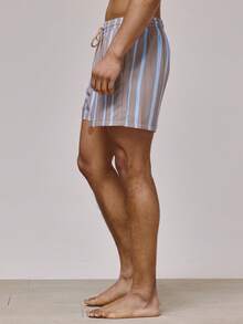 Musero Pantalones cortos de baño con cintura elástica con cordón, estampado gráfico de rayas contrastantes, esenciales de primavera y verano para vacaciones en la playa - Multicolor - Ver 4
