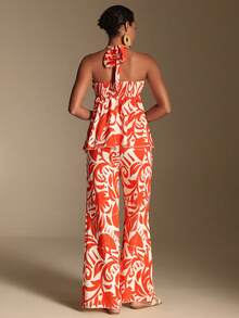 Swim Oasis Bộ đồ hè dành cho nữ: áo hai dây in họa tiết và quần in họa tiết, 2 món. - Đỏ và trắng - Xem 2