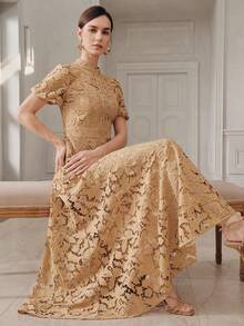 Anewsta Đầm vải thêu thanh lịch và thời trang dành cho nữ, thích hợp cho mùa hè. - Màu Khaki - Xem 1