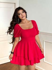 Vionelle Plus Size Women's Sexy Red Double Ruffle Hem Jumpsuit - Red - View 4