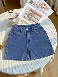 GlowEve 夏季休闲水洗牛仔短裤，饰有蝴蝶刺绣 - 藍色 - 查看 2