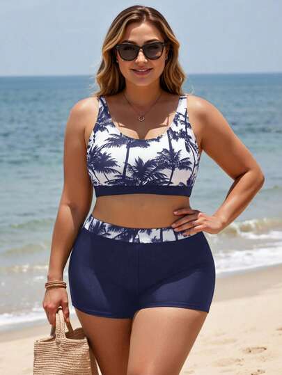 Swim SPRTY Bộ bikini mùa hè cỡ lớn cổ chữ U dây bản rộng đi biển