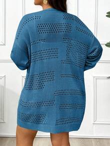 SHEIN LUNE Plus Size Women Solid Color Casual Versatile Long Sleeve Cardigan Fall - Blue - View 2