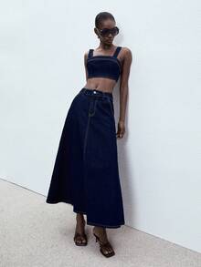 ATUI Studio 女士牛仔吊带背心和迷你裙套装 - 藍色 - 查看 6