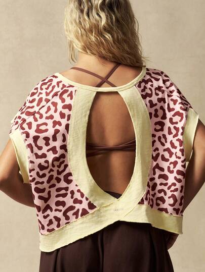 VARSIVA Leopard Print Patchwork Hollow Back Sports T-Shirt