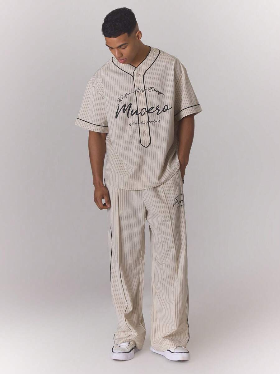 Musero Baggy Loose Fit Pinstriped Elasticated Drawstring Waistband Branded Sporty Trouser Bottoms Spring Summer Essentials - Multicolor - View 1