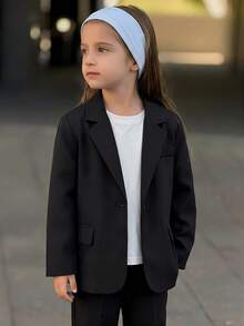 Dazy Kids Girls' Solid Color Blazer Jacket - Black - View 2