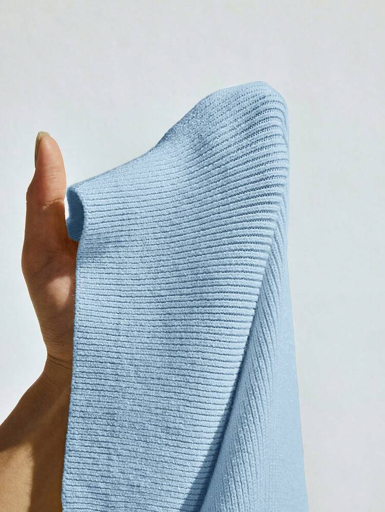 SHEIN Maija Women's Light Blue Sleeveless Solid Color Knit Top,Minimalist Summer Elegant Business Casual Commuting Office Wear For Brunch,Soft Fine Knit Fabric