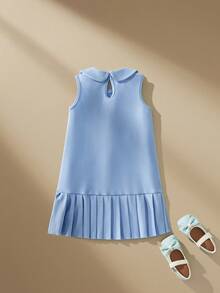 SHEIN 1 chiếc đầm không tay cổ Peter Pan đính hạt và họa tiết hoa dễ thương cho bé gái, thích hợp để dự tiệc và mặc mùa hè. - Màu xanh lam - Xem 6
