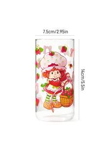 Strawberry Shortcake X SHEIN 1个 19.60盎司/580毫升 L 可爱卡通图案印花硼硅玻璃杯，耐冷耐热，适用于牛奶、果汁、咖啡、苏打水等，草莓、蝴蝶结、猫咪图案 - 無色 - 查看 9