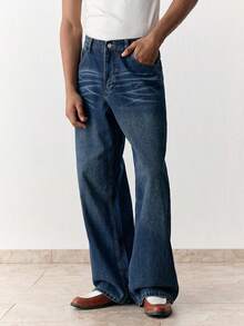 SWAVVY Men's Casual Washed Straight Leg Jeans - Dark Wash - View 5