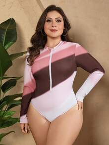 Swim Mulvari Bộ đồ bơi Burkini 3 mảnh dành cho nữ cỡ lớn, đồ bơi liền thân in họa tiết có khóa kéo, quần dài và váy lưới, đồ bơi kín đáo cho kỳ nghỉ biển. - Nhiều màu - Xem 7