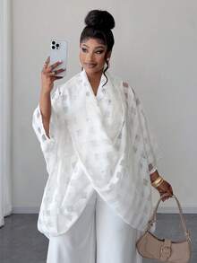 Maweii Plus Size Women Plaid Minimalist Casual Long Sleeve Twist Collar Blouse - White - View 6