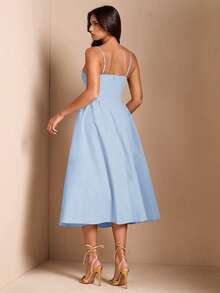 SHEIN BAE Đầm dài tay hai dây bồng bềnh thanh lịch dành cho nữ, thích hợp cho các buổi hẹn hò hàng ngày, đi chơi, hộp đêm, tiệc tùng, mùa thu. - Màu xanh nhạt - Xem 2