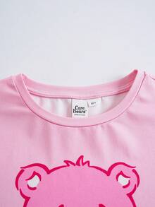 SHEIN X Care Bears 少女熊印花短袖上衣和格子短裤睡衣套装 - 粉色 - 查看 3