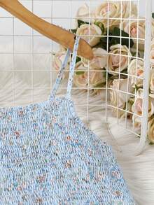 SHEIN LUNE 大码女式碎花假日休闲长款吊带连衣裙，适合新年穿着，女士夏季连衣裙，飘逸碎花连衣裙，春季连衣裙，青少年连衣裙，女士长款休闲连衣裙 - 淺藍色 - 查看 4