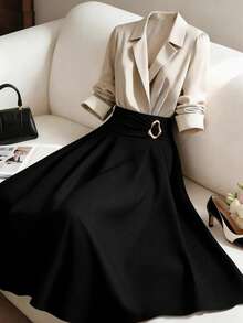 GlowEve CURVE Plus Size Women Elegant Casual Decorative Button A-Line Skirt - Black - View 1