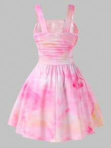 SHEIN Sparklyn 少女扎染褶皱时尚度假连衣裙 - 粉色 - 查看 2