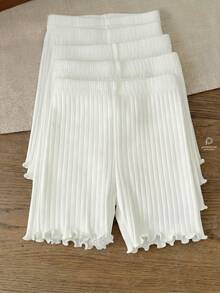 Baby Girl Summer Cute Solid Color Knit Shorts Set White Short Leggings Capri Ribbed Frill Cotton Ruffle - White - View 4