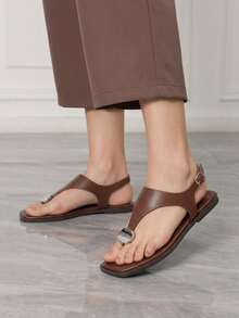 Sleekvia Ladies Comfortable Flat Wear-Resistant Versatile  Metal Outdoor Flip-Flops Slippers Summer - Brown - View 3