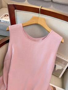 GlowEve CURVE Áo tank top ren trang trí nơ cho nữ cỡ lớn, kiểu dáng thời trang cổ điển, thanh lịch, thường ngày, thích hợp cho kỳ nghỉ, không tay. - Hồng - Xem 4