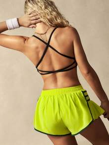 VARSIVA Women's Summer Neon Green Contrast Piping Loose Sports Shorts - Multicolor - View 12