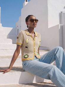 Maija 女士水果图案镂空短袖针织开衫 - 彩色 - 查看 7